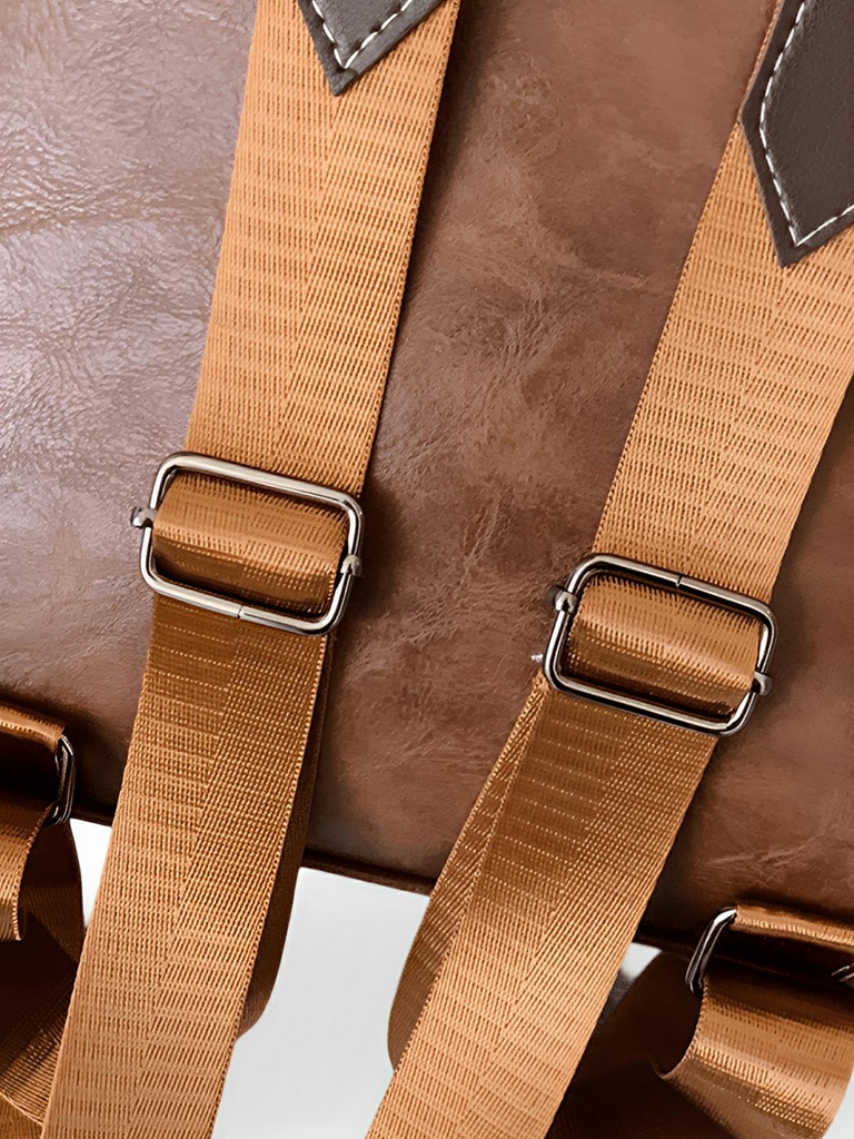 Sac à dos femme, simili vegan, design rétro, antivol, grande capacité, modèle Sisi - Sac à dos - Marron