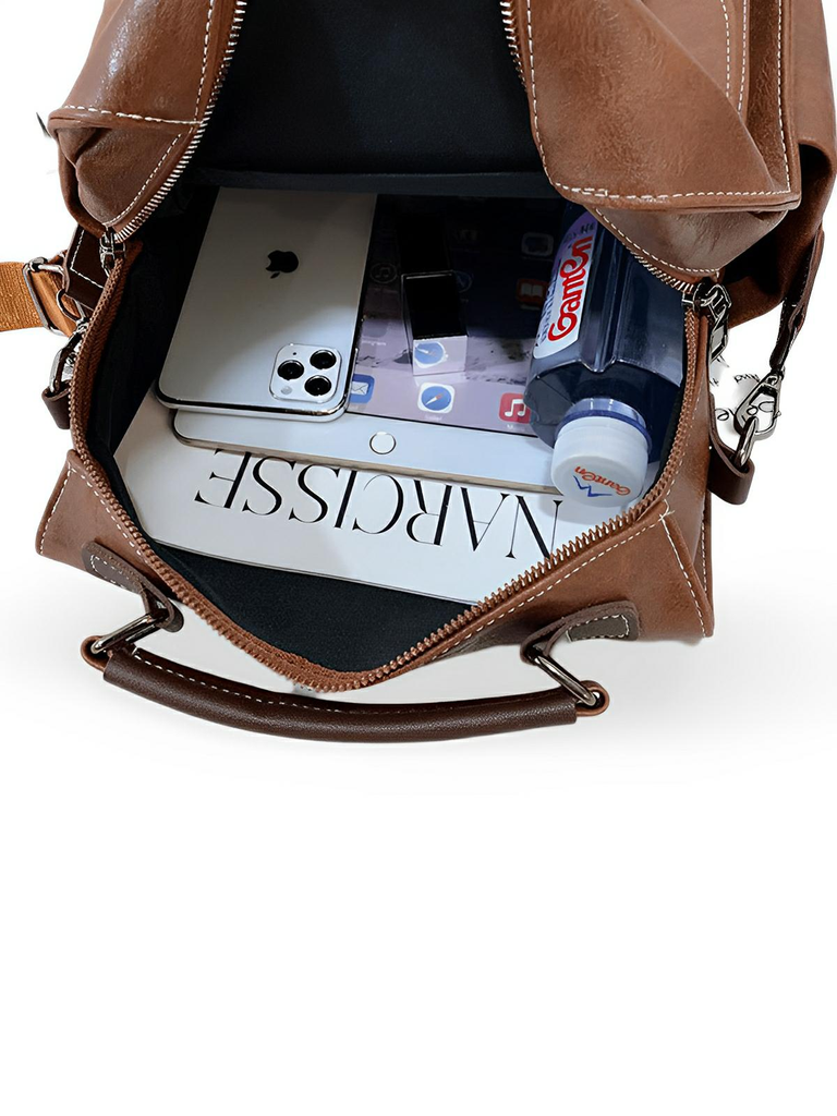 Sac à dos femme, simili vegan, design rétro, antivol, grande capacité, modèle Sisi - Sac à dos - Marron