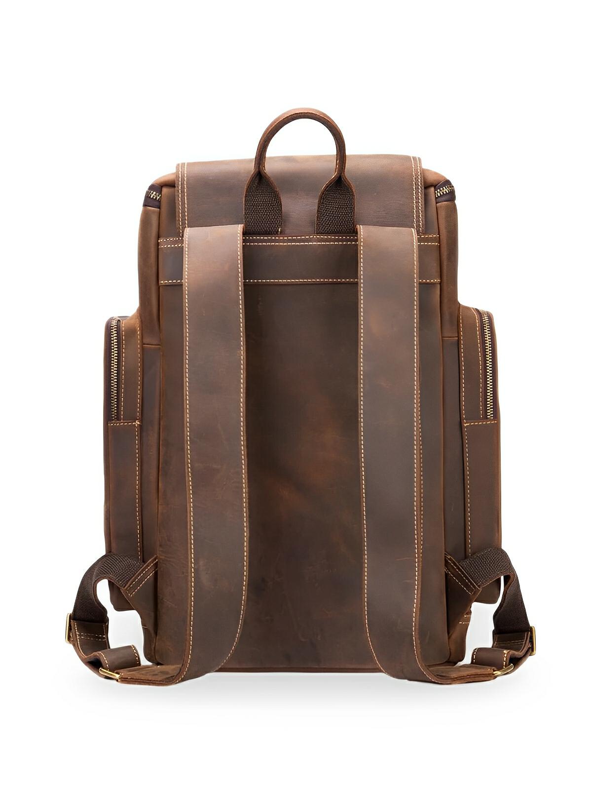 Sac à dos homme en cuir véritable, vintage, à grande capacité, idéal pour des voyages, modèle Calixte - Sac à dos - Marron