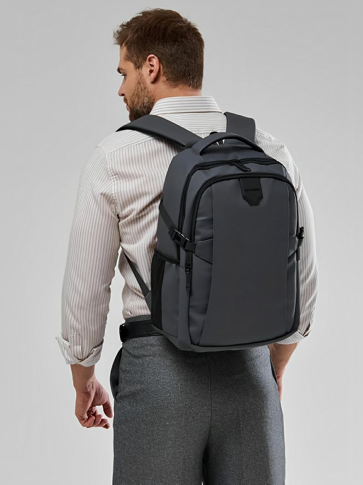 Sac à dos homme grande capacité, multi - compartiments, port USB, imperméable, design ergonomique, modèle Léos - Sac à dos - Gris