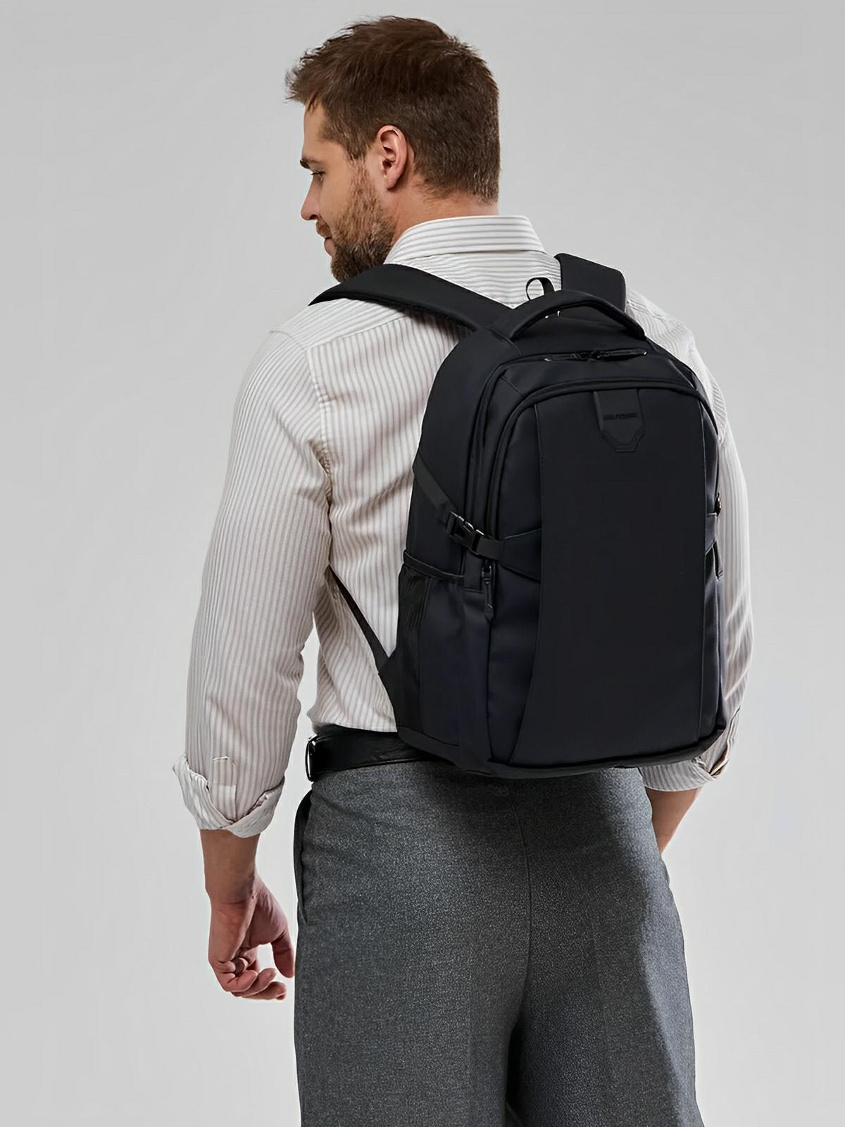 Sac à dos homme grande capacité, multi - compartiments, port USB, imperméable, design ergonomique, modèle Léos - Sac à dos - Noir