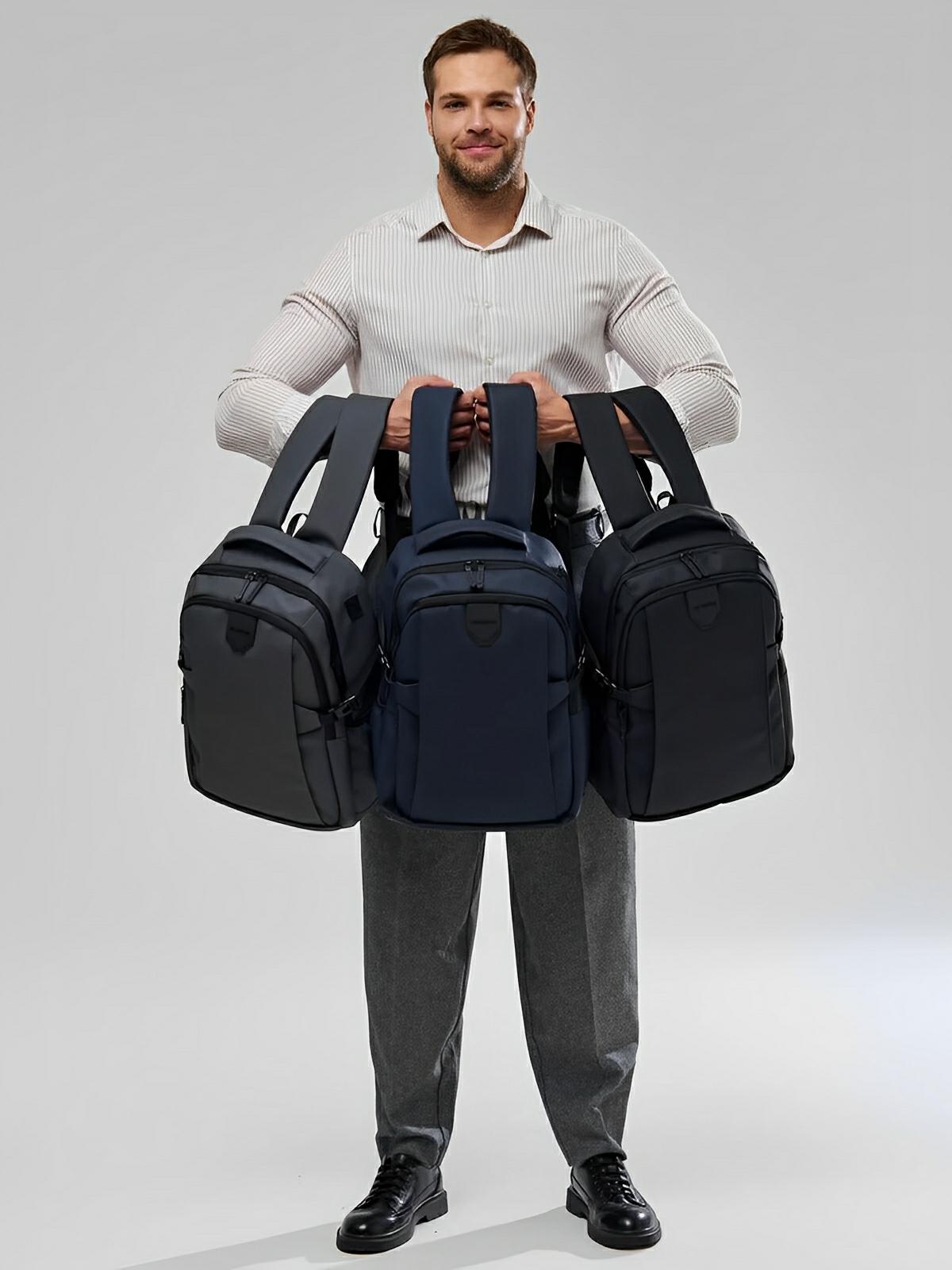 Sac à dos homme grande capacité, multi - compartiments, port USB, imperméable, design ergonomique, modèle Léos - Sac à dos - Noir
