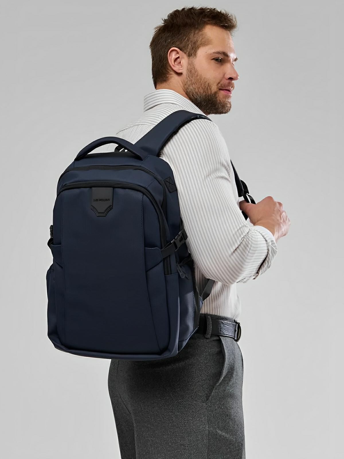 Sac à dos homme grande capacité, multi - compartiments, port USB, imperméable, design ergonomique, modèle Léos - Sac à dos - Bleu