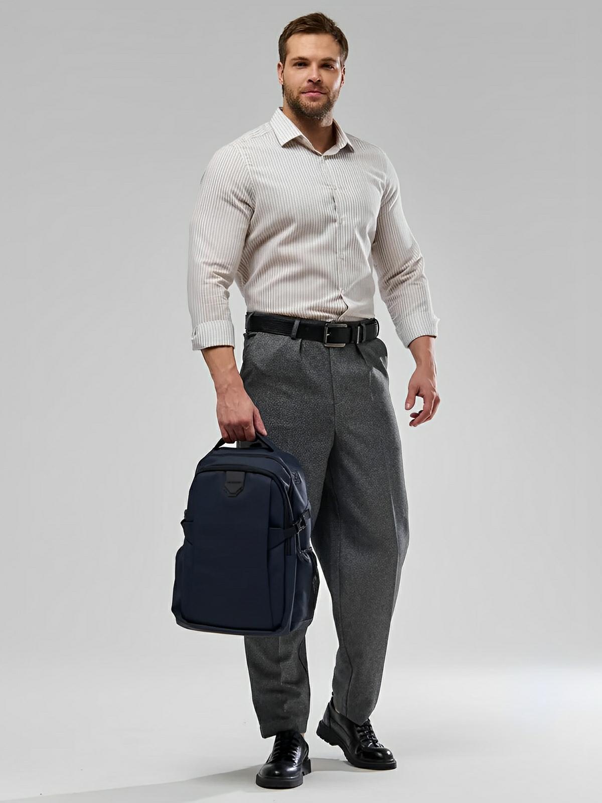 Sac à dos homme grande capacité, multi - compartiments, port USB, imperméable, design ergonomique, modèle Léos - Sac à dos - Bleu