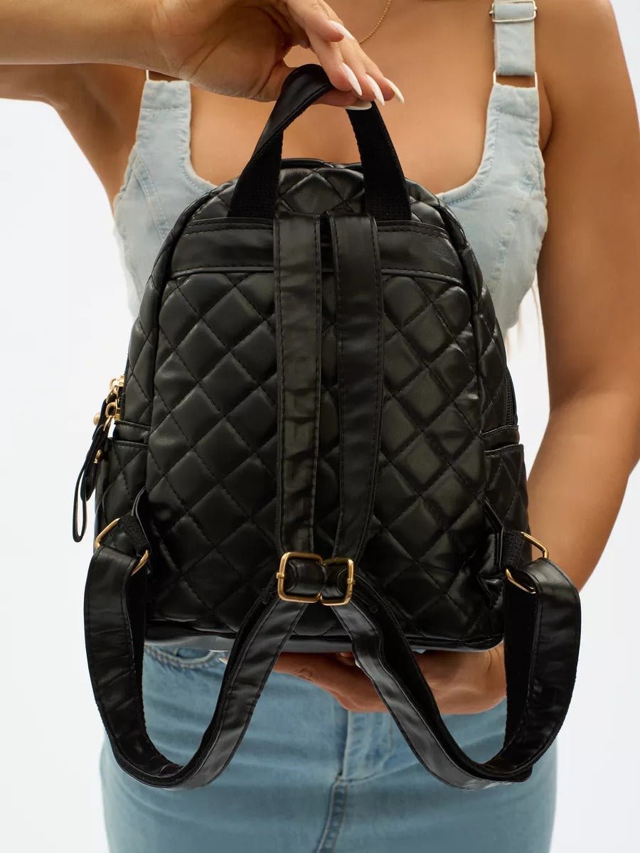 Sac à dos matelassé femme, petit sac à dos chic, sac à dos tendance y2k, mini sac à dos léger, pratique au quotidien, modèle Ode - Sac à dos - Noir