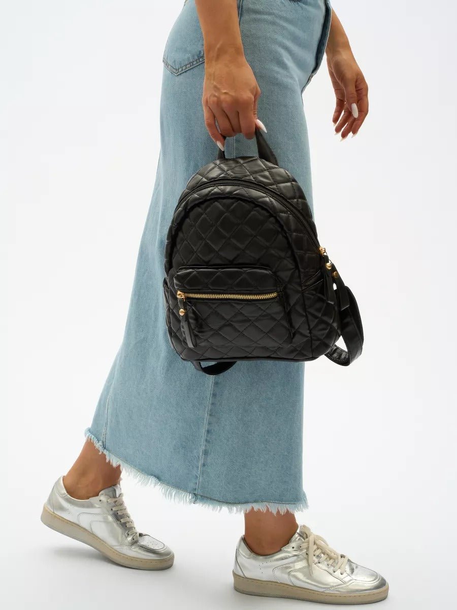Sac à dos matelassé femme, petit sac à dos chic, sac à dos tendance y2k, mini sac à dos léger, pratique au quotidien, modèle Ode - Sac à dos - Noir
