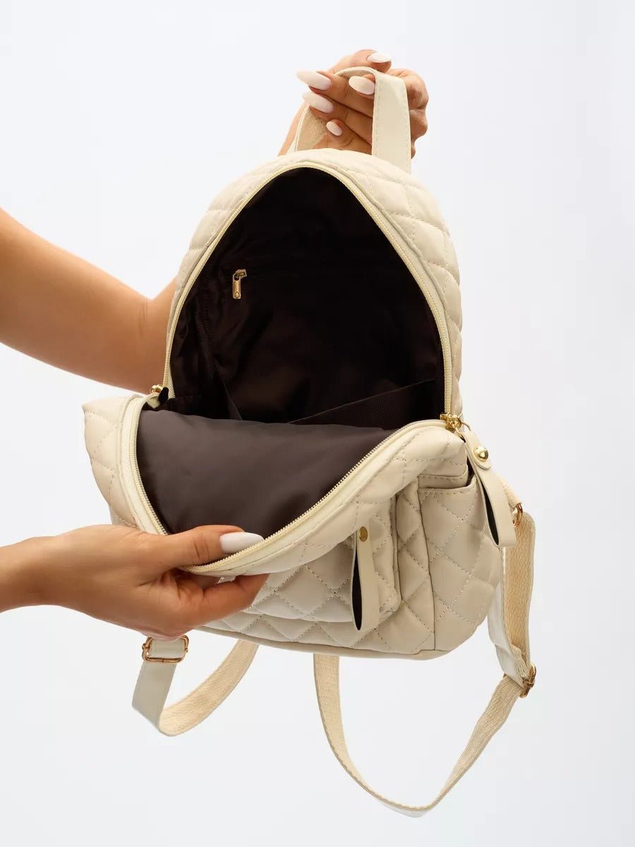 Sac à dos matelassé femme, petit sac à dos chic, sac à dos tendance y2k, mini sac à dos léger, pratique au quotidien, modèle Ode - Sac à dos - Blanc