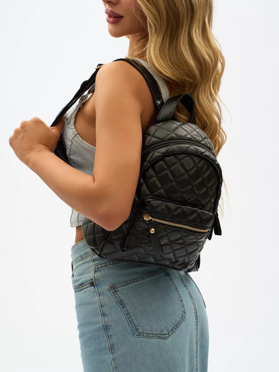 Sac à dos matelassé femme, petit sac à dos chic, sac à dos tendance y2k, mini sac à dos léger, pratique au quotidien, modèle Ode - Sac à dos - Noir