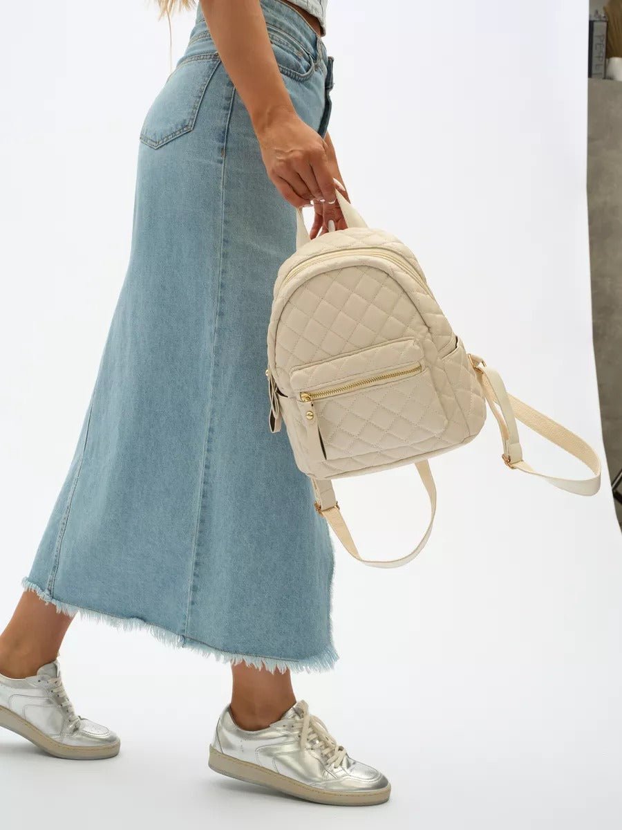 Sac à dos matelassé femme, petit sac à dos chic, sac à dos tendance y2k, mini sac à dos léger, pratique au quotidien, modèle Ode - Sac à dos - Blanc