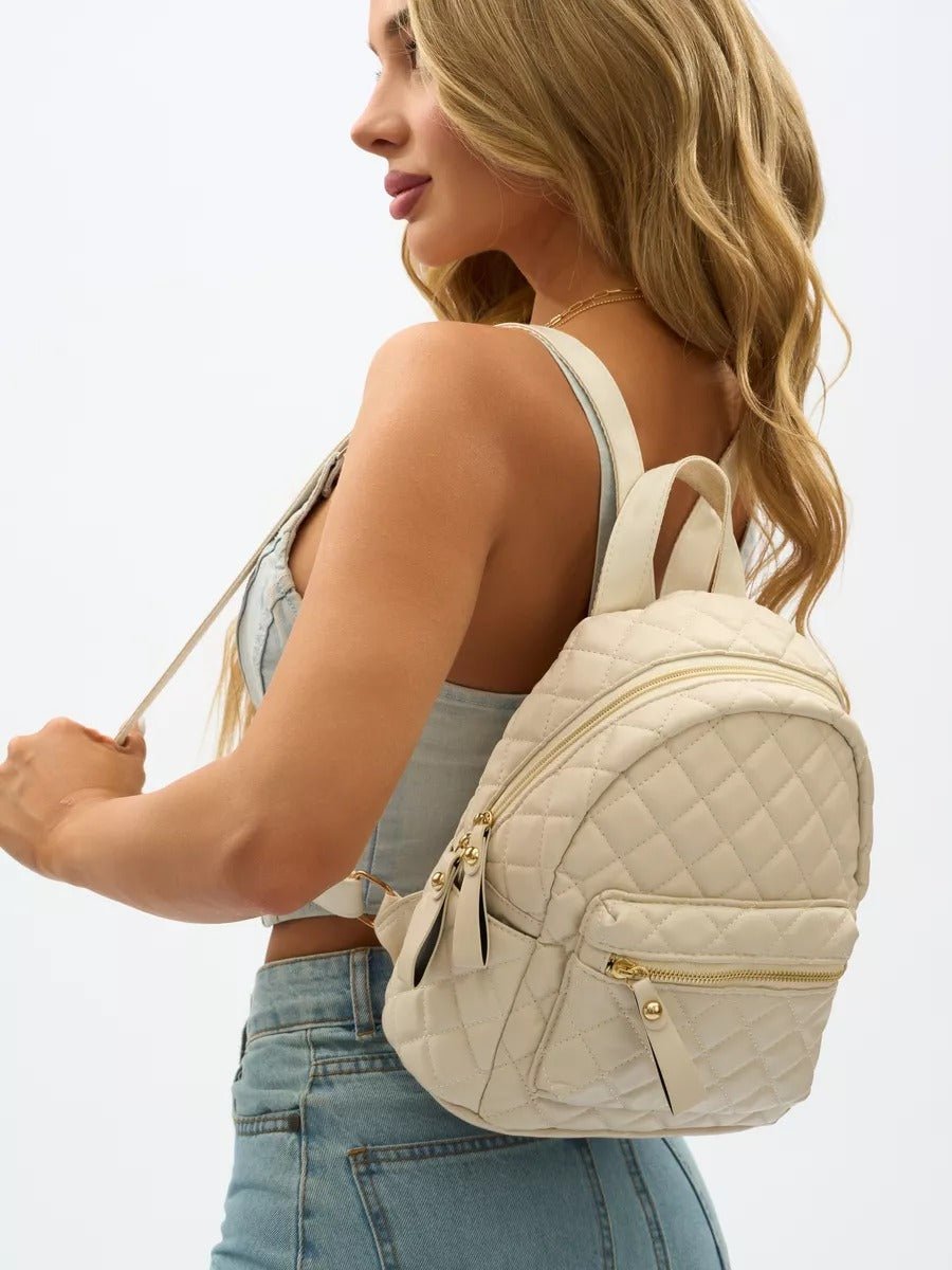 Sac à dos matelassé femme, petit sac à dos chic, sac à dos tendance y2k, mini sac à dos léger, pratique au quotidien, modèle Ode - Sac à dos - Blanc