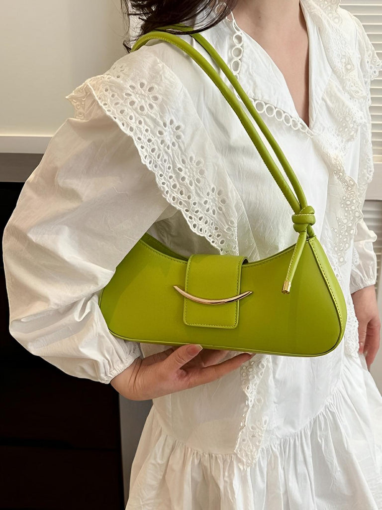 Sac à main baguette compact femme, simili vegan, bandoulière courte, imperméable, design minimaliste, modèle Bella - Sac à main - Vert