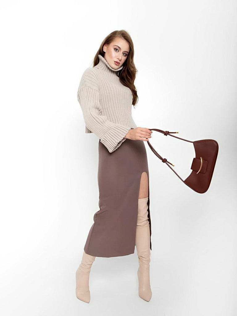 Sac à main baguette compact femme, simili vegan, bandoulière courte, imperméable, design minimaliste, modèle Bella - Sac à main - Marron