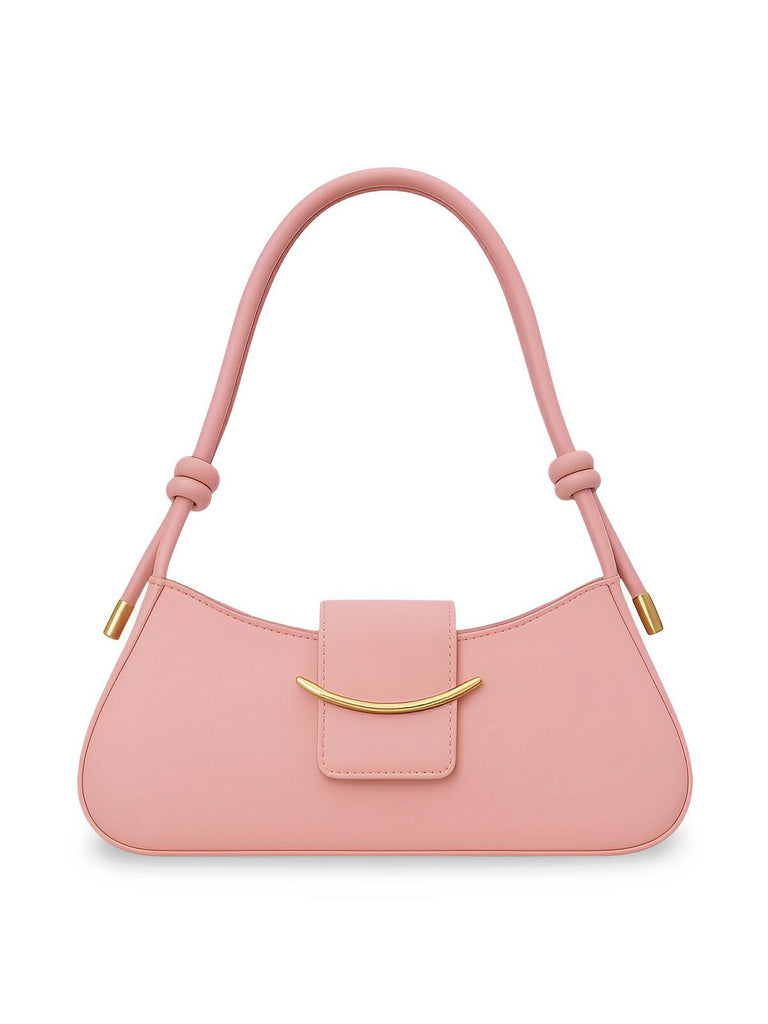 Sac à main baguette compact femme, simili vegan, bandoulière courte, imperméable, design minimaliste, modèle Bella - Sac à main - Rose