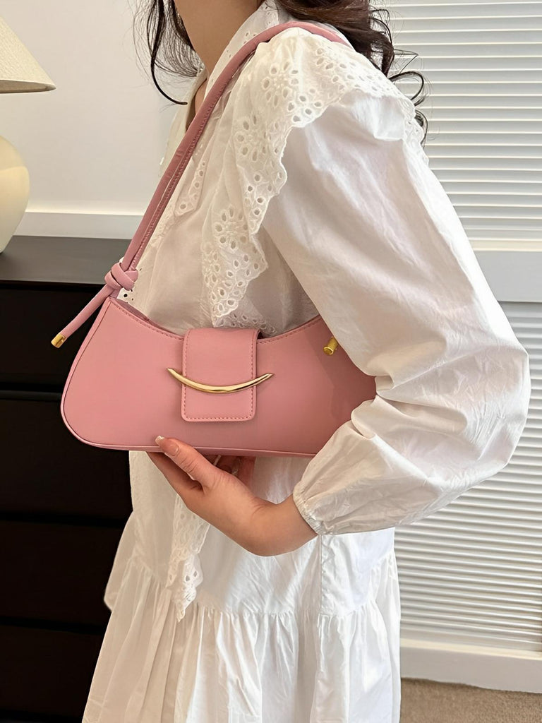Sac à main baguette compact femme, simili vegan, bandoulière courte, imperméable, design minimaliste, modèle Bella - Sac à main - Rose