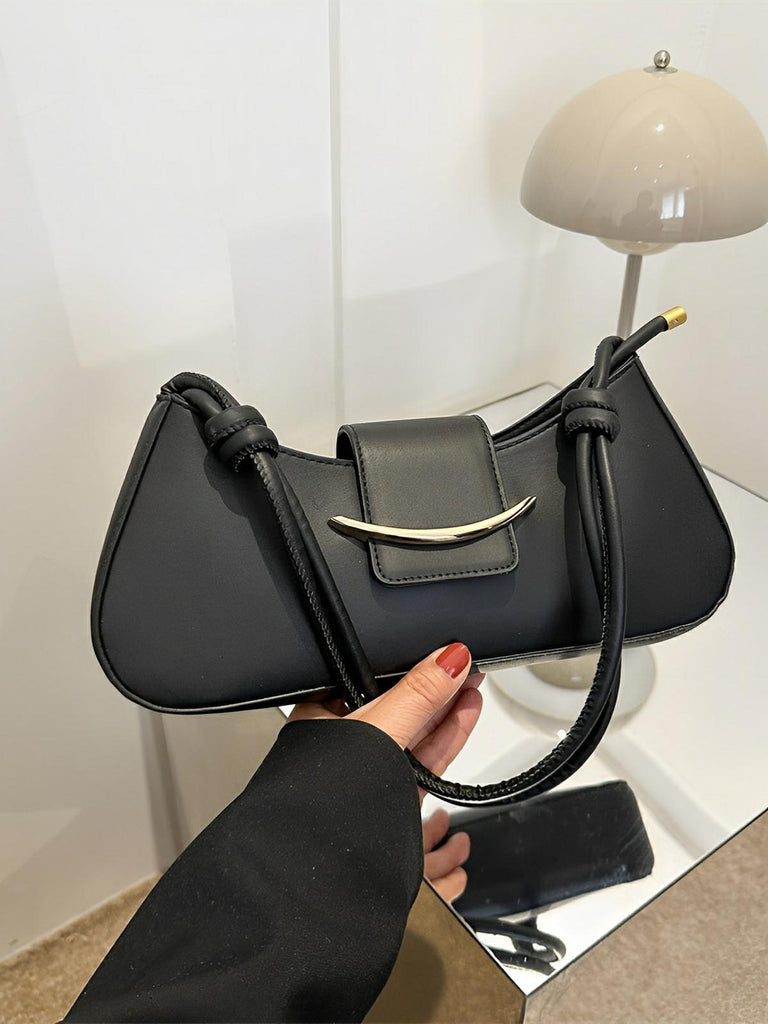 Sac à main baguette compact femme, simili vegan, bandoulière courte, imperméable, design minimaliste, modèle Bella - Sac à main - Noir