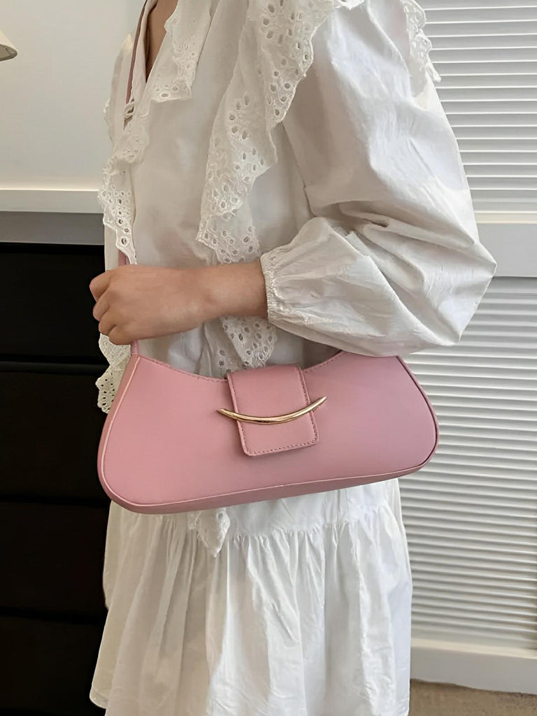 Sac à main baguette compact femme, simili vegan, bandoulière courte, imperméable, design minimaliste, modèle Bella - Sac à main - Rose