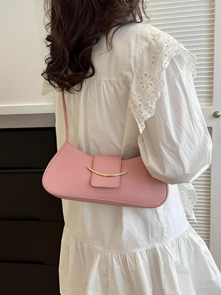 Sac à main baguette compact femme, simili vegan, bandoulière courte, imperméable, design minimaliste, modèle Bella - Sac à main - Rose