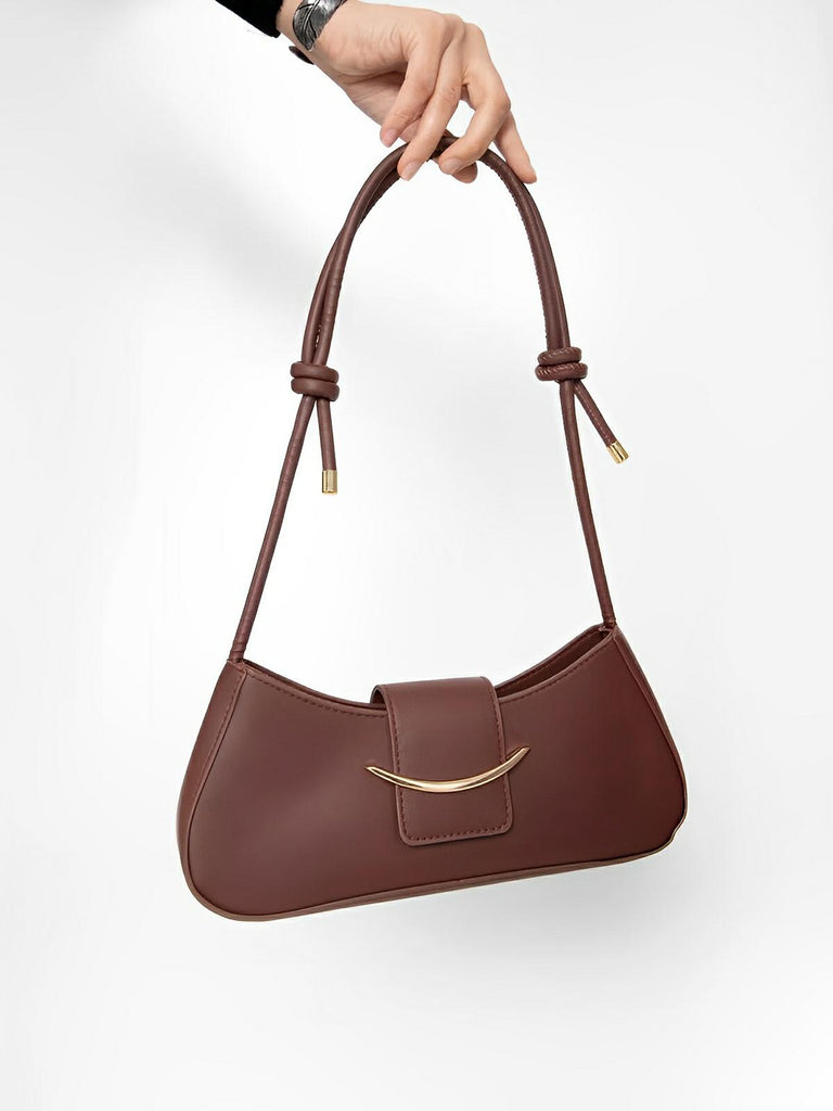 Sac à main baguette compact femme, simili vegan, bandoulière courte, imperméable, design minimaliste, modèle Bella - Sac à main - Marron