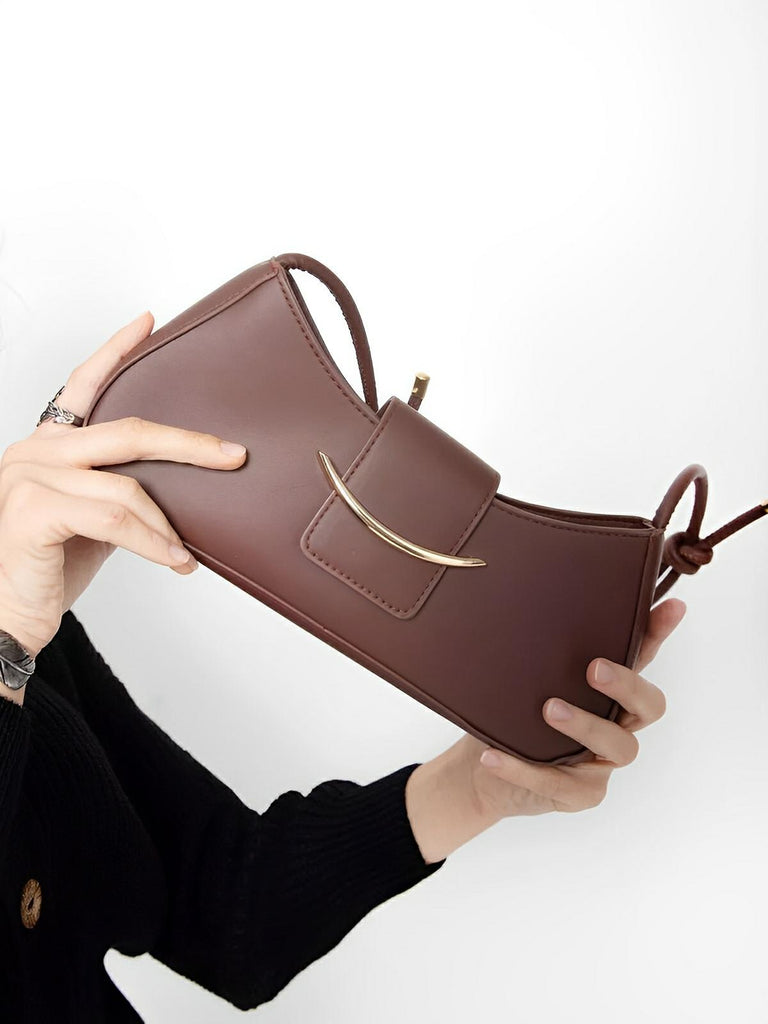 Sac à main baguette compact femme, simili vegan, bandoulière courte, imperméable, design minimaliste, modèle Bella - Sac à main - Marron