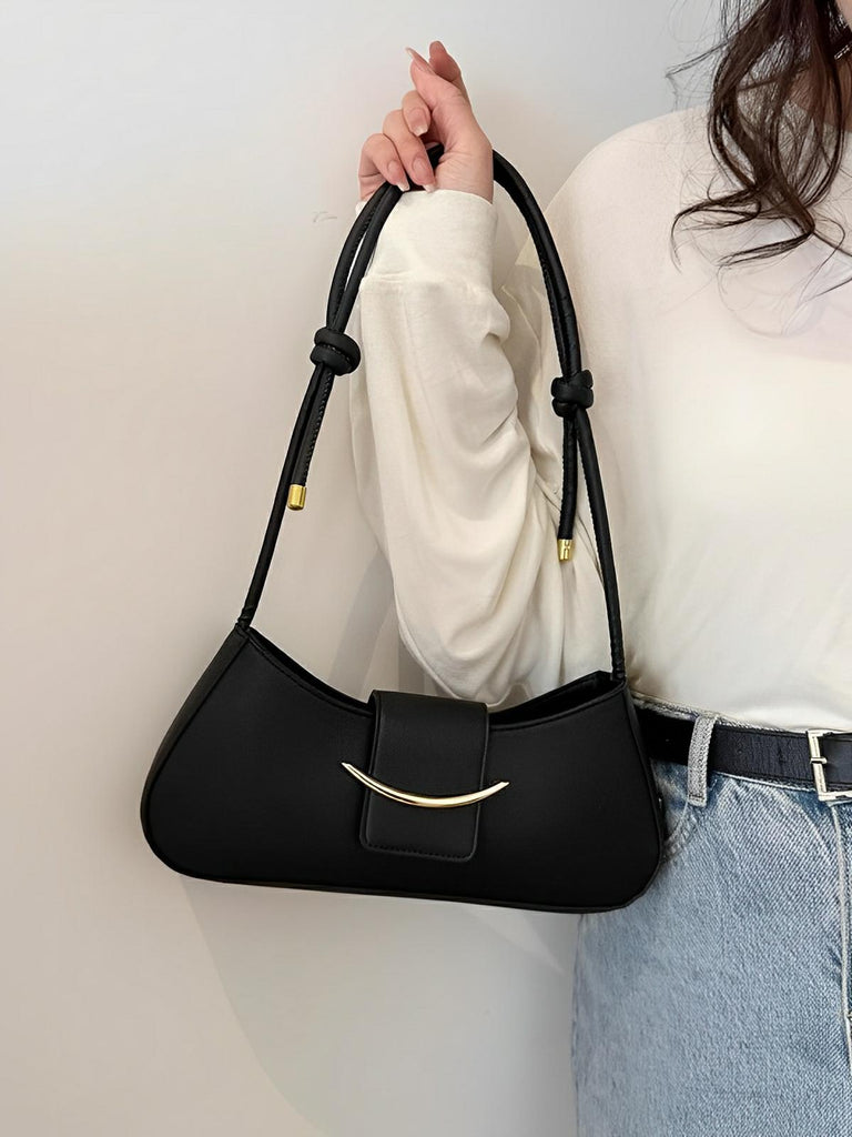 Sac à main baguette compact femme, simili vegan, bandoulière courte, imperméable, design minimaliste, modèle Bella - Sac à main - Noir