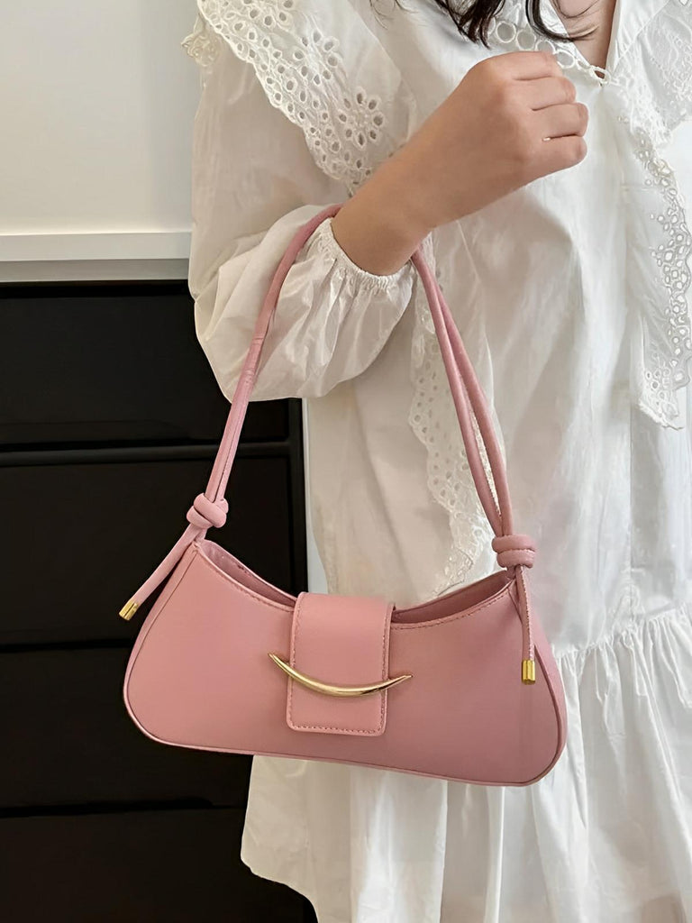 Sac à main baguette compact femme, simili vegan, bandoulière courte, imperméable, design minimaliste, modèle Bella - Sac à main - Rose