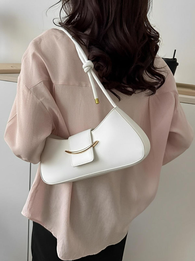 Sac à main baguette compact femme, simili vegan, bandoulière courte, imperméable, design minimaliste, modèle Bella - Sac à main - Blanc