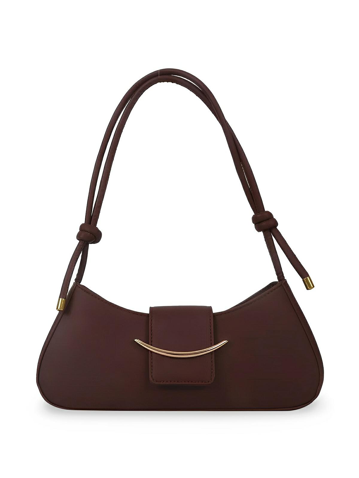 Sac à main baguette compact femme, simili vegan, bandoulière courte, imperméable, design minimaliste, modèle Bella - Sac à main - Marron