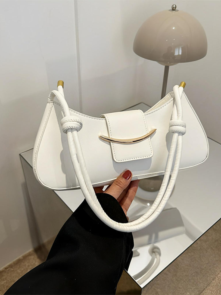 Sac à main baguette compact femme, simili vegan, bandoulière courte, imperméable, design minimaliste, modèle Bella - Sac à main - Blanc