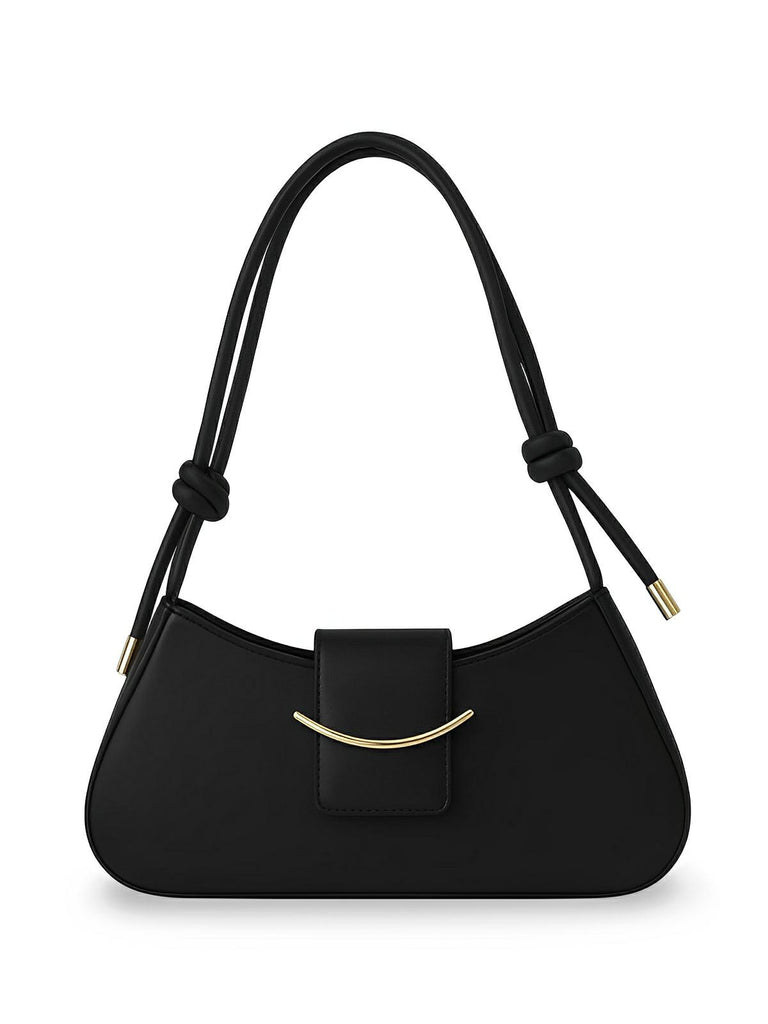 Sac à main baguette compact femme, simili vegan, bandoulière courte, imperméable, design minimaliste, modèle Bella - Sac à main - Noir