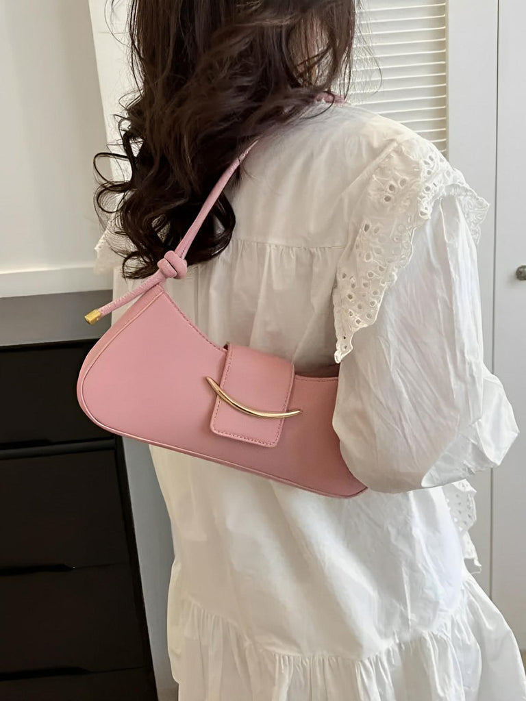 Sac à main baguette compact femme, simili vegan, bandoulière courte, imperméable, design minimaliste, modèle Bella - Sac à main - Rose