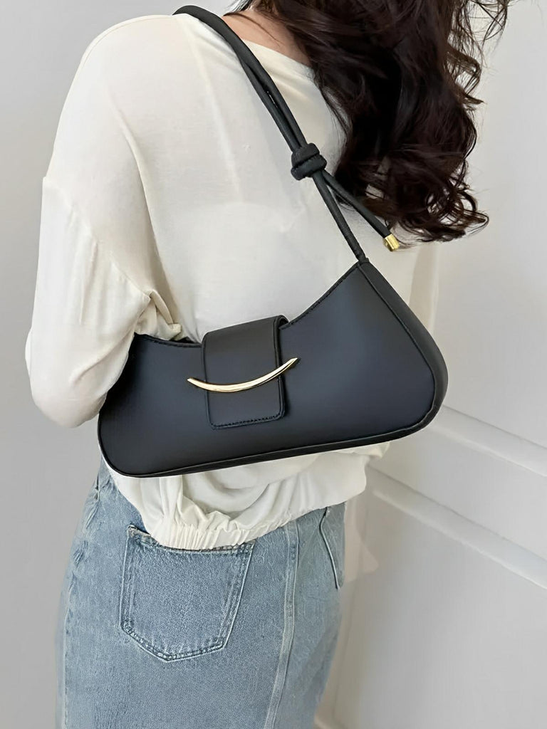 Sac à main baguette compact femme, simili vegan, bandoulière courte, imperméable, design minimaliste, modèle Bella - Sac à main - Noir