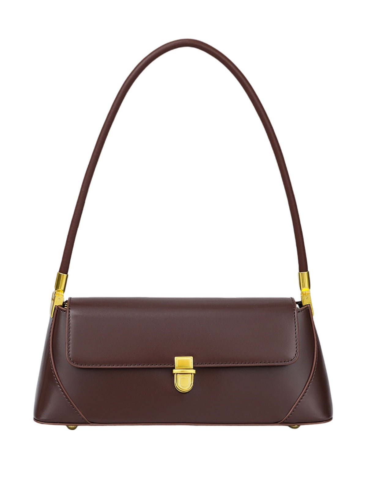 Sac à main baguette femme, sac bandoulière femme, sac épaule vintage, petit sac rigide, sac fermeture dorée, sac chic, modèle Ingrid - Sac à main - Café