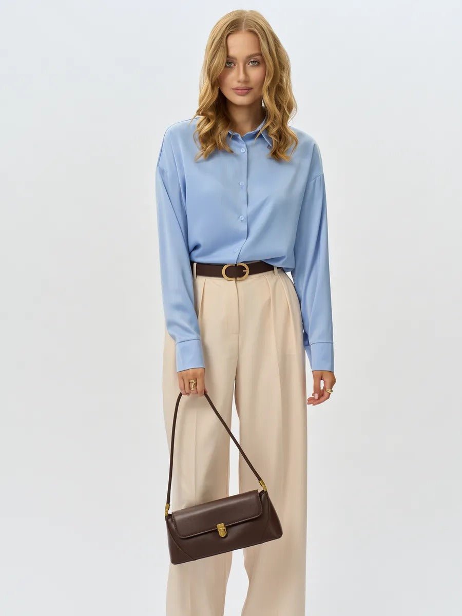 Sac à main baguette femme, sac bandoulière femme, sac épaule vintage, petit sac rigide, sac fermeture dorée, sac chic, modèle Ingrid - Sac à main - Café