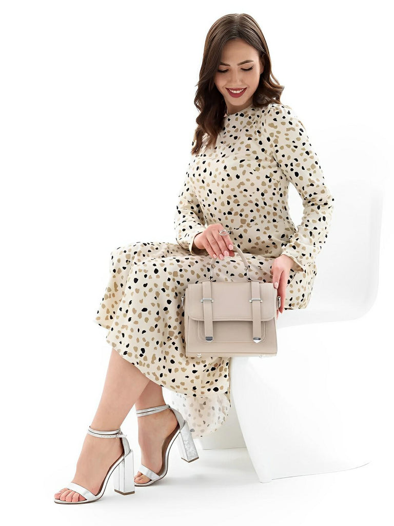 Sac à main baguette noir en simili vegan, bandoulières interchangeables, format structuré, multi - compartiments, élégant et pratique, modèle Katia - Sac à main - Taupe