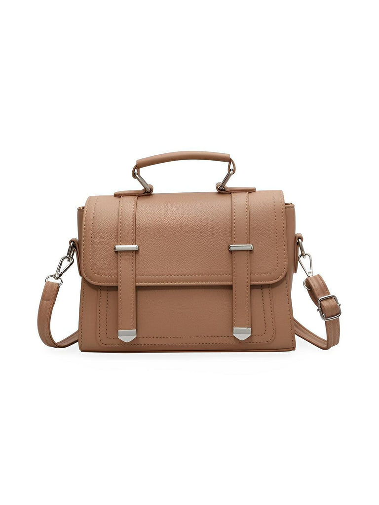 Sac à main baguette noir en simili vegan, bandoulières interchangeables, format structuré, multi - compartiments, élégant et pratique, modèle Katia - Sac à main - Kaki