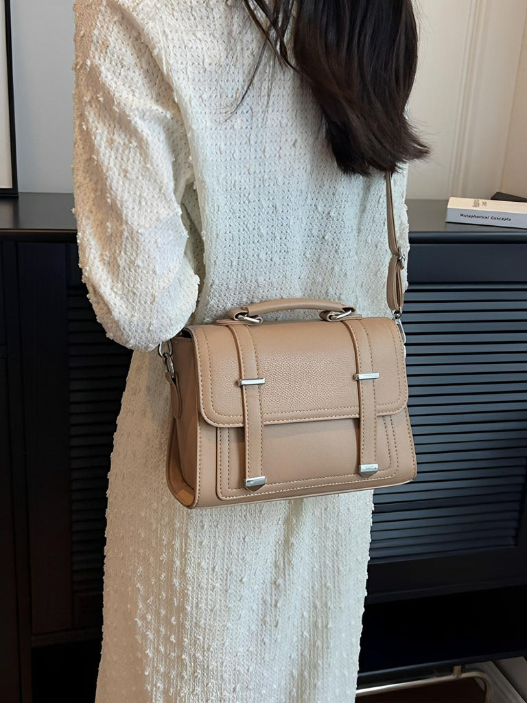 Sac à main baguette noir en simili vegan, bandoulières interchangeables, format structuré, multi - compartiments, élégant et pratique, modèle Katia - Sac à main - Kaki