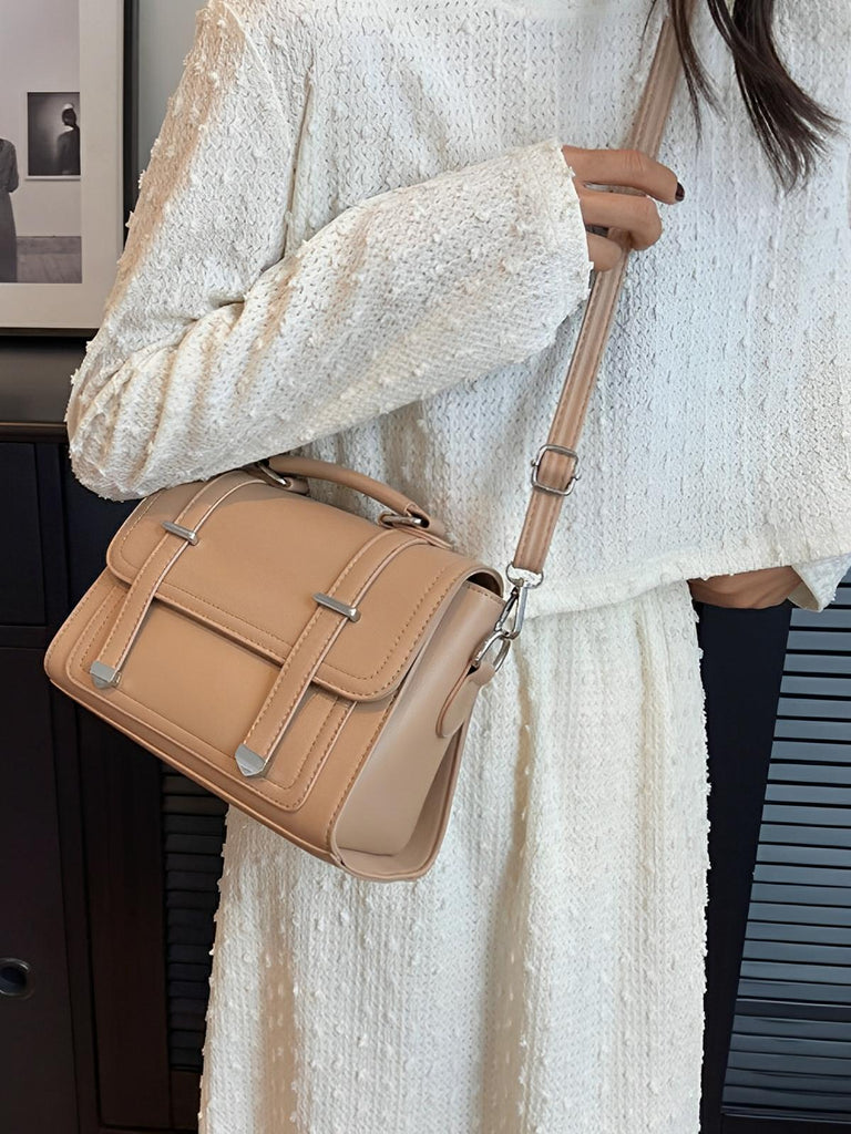 Sac à main baguette noir en simili vegan, bandoulières interchangeables, format structuré, multi - compartiments, élégant et pratique, modèle Katia - Sac à main - Kaki