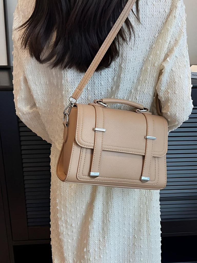 Sac à main baguette noir en simili vegan, bandoulières interchangeables, format structuré, multi - compartiments, élégant et pratique, modèle Katia - Sac à main - Kaki