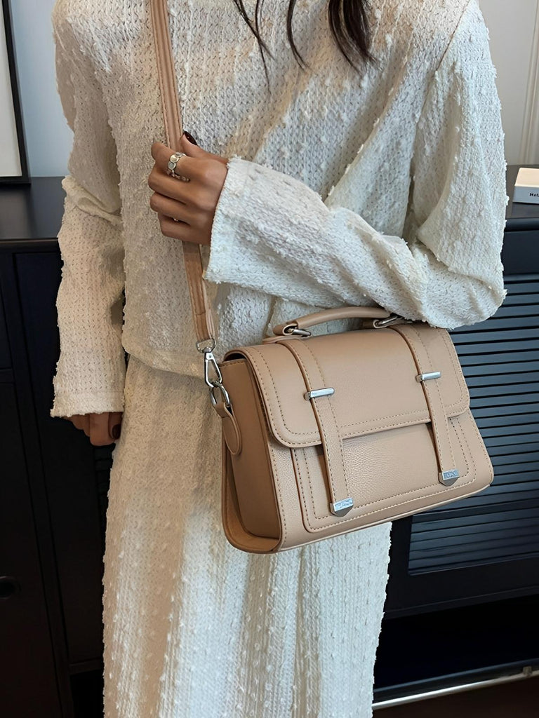 Sac à main baguette noir en simili vegan, bandoulières interchangeables, format structuré, multi - compartiments, élégant et pratique, modèle Katia - Sac à main - Kaki