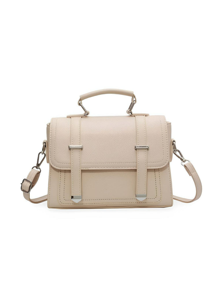 Sac à main baguette noir en simili vegan, bandoulières interchangeables, format structuré, multi - compartiments, élégant et pratique, modèle Katia - Sac à main - Blanc cassé