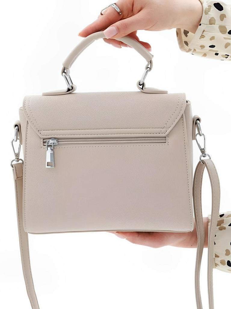 Sac à main baguette noir en simili vegan, bandoulières interchangeables, format structuré, multi - compartiments, élégant et pratique, modèle Katia - Sac à main - Taupe