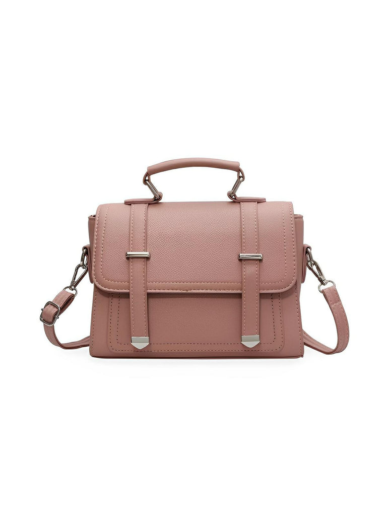 Sac à main baguette noir en simili vegan, bandoulières interchangeables, format structuré, multi - compartiments, élégant et pratique, modèle Katia - Sac à main - Rose