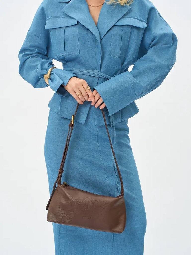 Sac à main baguette, simili vegan, hobo tendance, bandoulière réglable, pochette incluse, y2k, modèle Déborah - Sac à main - Marron