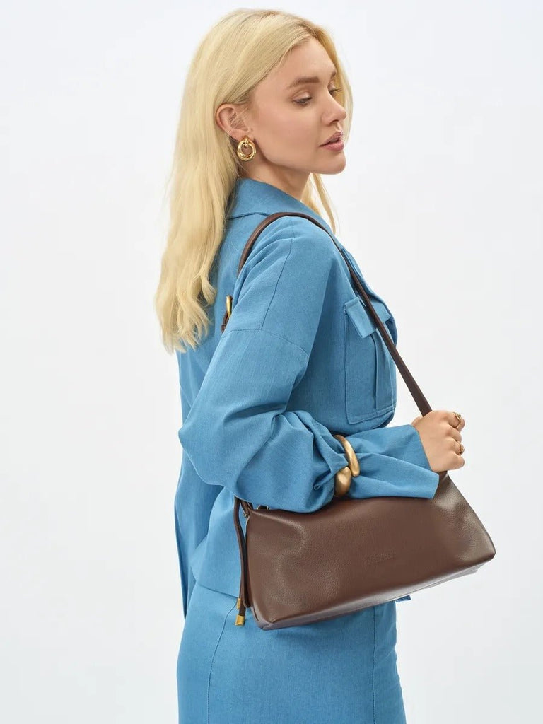 Sac à main baguette, simili vegan, hobo tendance, bandoulière réglable, pochette incluse, y2k, modèle Déborah - Sac à main - Marron