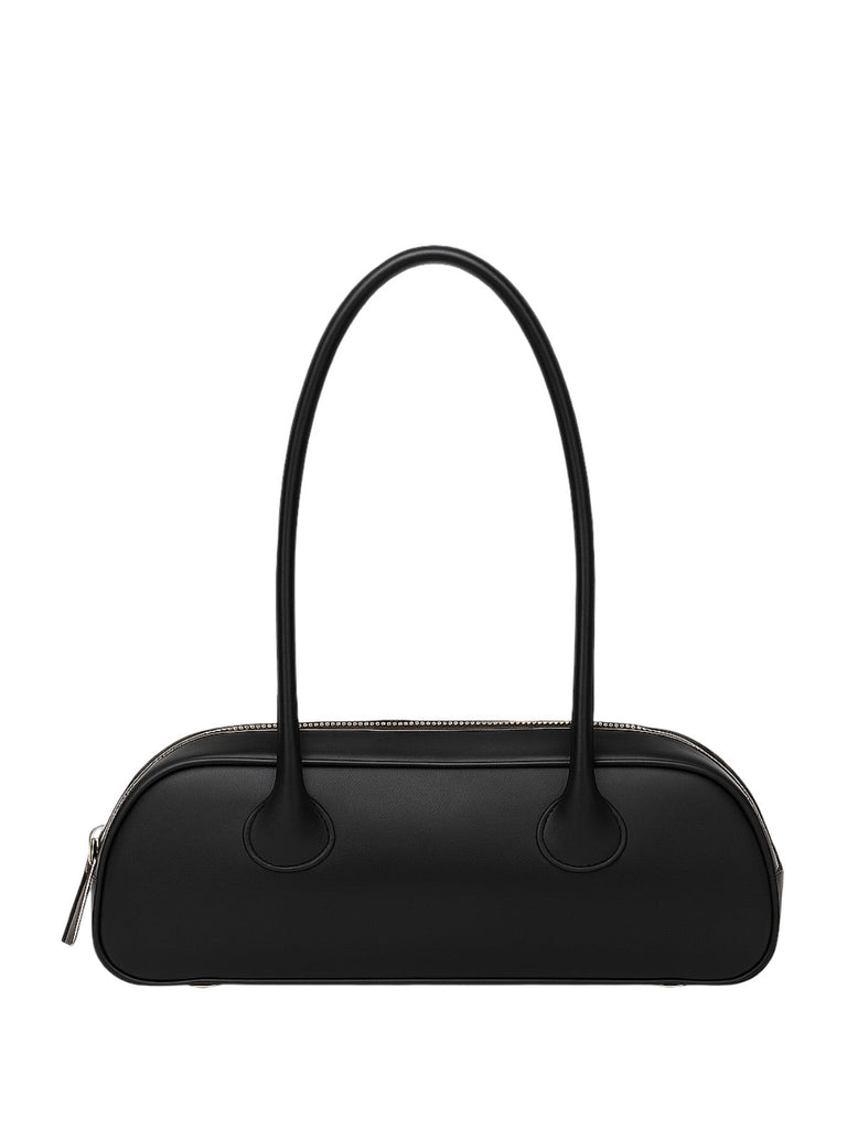 Sac à main bandoulière baguette femme, petit format, forme allongée, poignée longue, format chic moderne, modèle Noyale - Sac à main - Noir