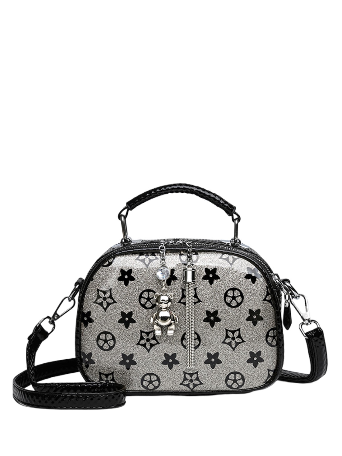 Sac à main bandoulière femme, sac à main à motif brillant, sac porté travers compact, chic fantaisie, mini sac rigide, modèle Audrey - Sac à main - Style 2