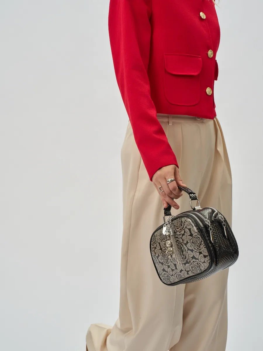 Sac à main bandoulière femme, sac à main à motif brillant, sac porté travers compact, chic fantaisie, mini sac rigide, modèle Audrey - Sac à main - Style 1