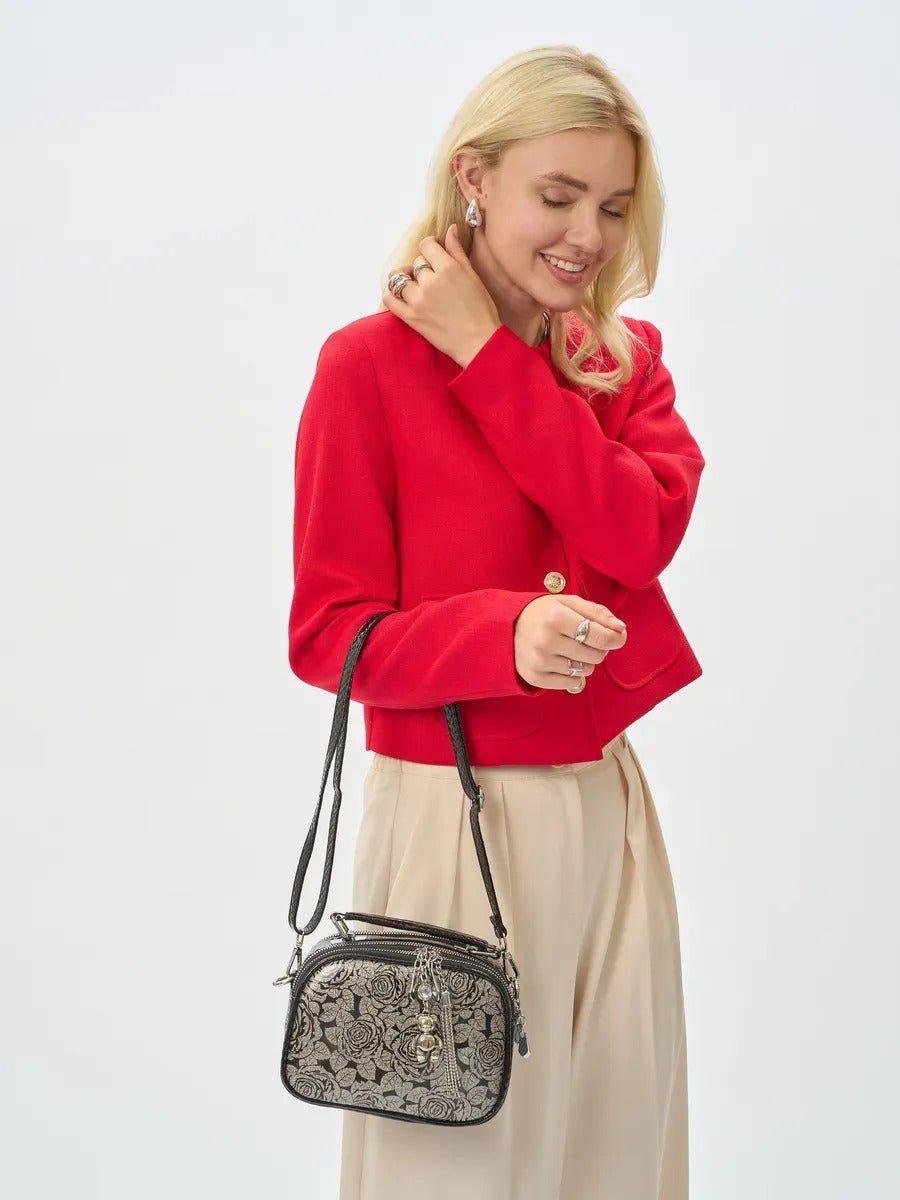 Sac à main bandoulière femme, sac à main à motif brillant, sac porté travers compact, chic fantaisie, mini sac rigide, modèle Audrey - Sac à main - Style 1