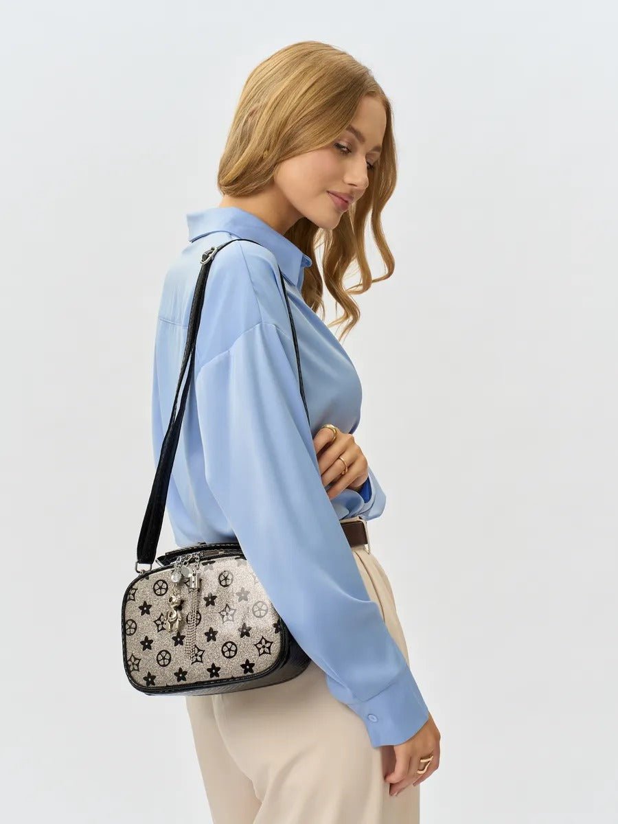 Sac à main bandoulière femme, sac à main à motif brillant, sac porté travers compact, chic fantaisie, mini sac rigide, modèle Audrey - Sac à main - Style 2