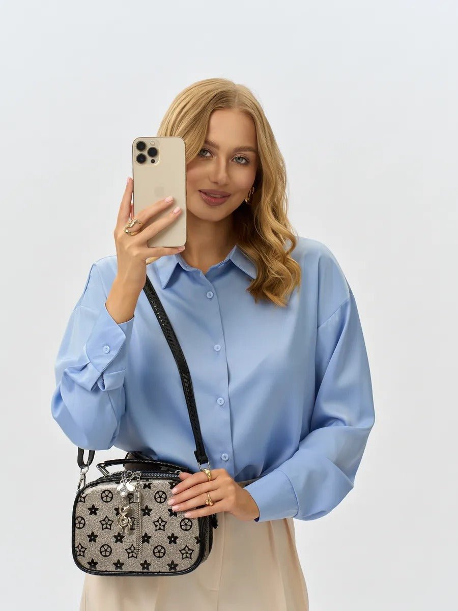 Sac à main bandoulière femme, sac à main à motif brillant, sac porté travers compact, chic fantaisie, mini sac rigide, modèle Audrey - Sac à main - Style 2